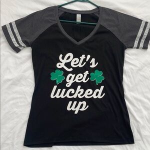 Black and Gray St Paddy’s St Patrick’s Tee “Let’s get lucked up” green shamrocks